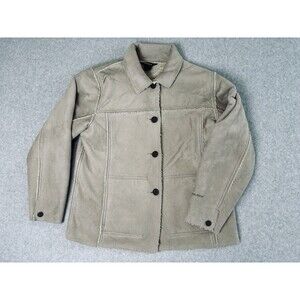 Woolrich Women’s Putty Sherpa Lined Faux Suede‎ Button Jacket Large Coat Tan